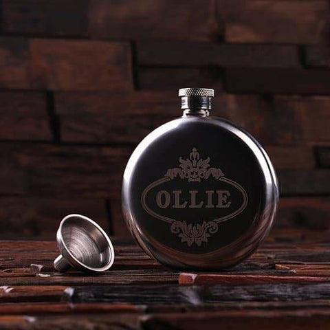 Image of Personalized Stainless Steel Flask 5 oz. Round - Flasks