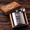 Personalized Stainless Steel Flask 7 oz. with Wood Box - Flask Gift Sets
