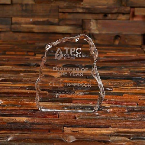 Image of Personalized Stone Cut Clear Crystal Desktop Plaque & Box - Awards
