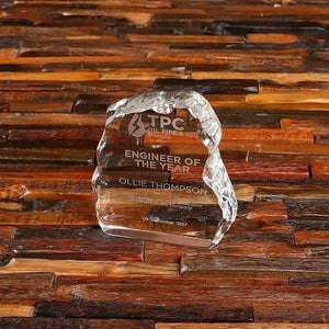 Personalized Stone Cut Clear Crystal Desktop Plaque & Box - Awards