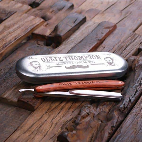 Image of Personalized Straight Razor Blade with Tin Box Groomsmen Birth Days Boy Friend Gift - Assorted - Mens Gifts