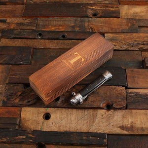 Personalized Switchblade Knife with Wood Box - Knives & Gift Box