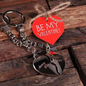 Personalized Valentines Day Double Heart Key Chains with Wood Gift Box - Assorted - Valentines