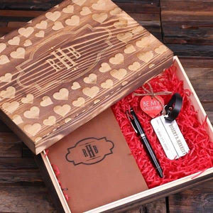Personalized Valentines Day Leather Journal Luggage Tag & Pen with Wood Gift Box - Assorted - Valentines