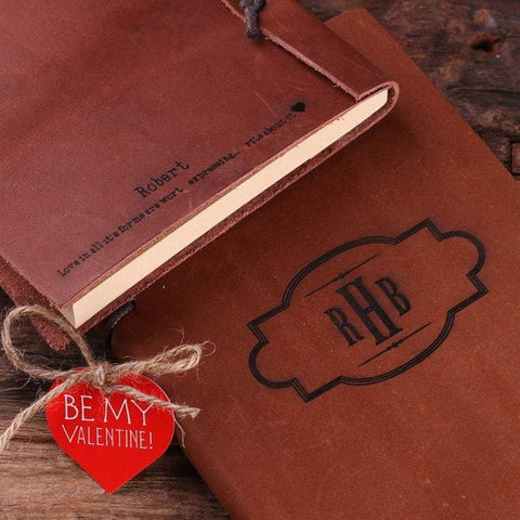 Image of Personalized Valentines Day Leather Journal Luggage Tag & Pen with Wood Gift Box - Assorted - Valentines