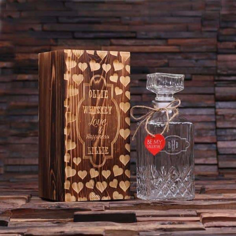 Image of Personalized Valentines Day Whiskey Decanter with Wood Gift Box - Assorted - Valentines