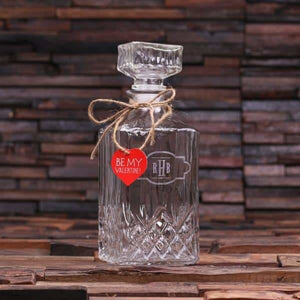 Personalized Valentines Day Whiskey Decanter with Wood Gift Box - Assorted - Valentines