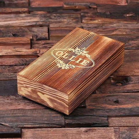 Image of Personalized Vintage Style Whiskey Flask with Wood Gift Box - Flask Gift Sets