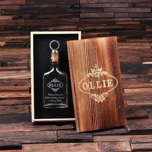 Personalized Vintage Style Whiskey Flask with Wood Gift Box - Flask Gift Sets