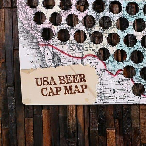 Image of Personalized Vintage USA Beer Cap Map Man Cave Groomsmen Dorm Room Beer Cap Holder - Beer Cap Boards - Maps