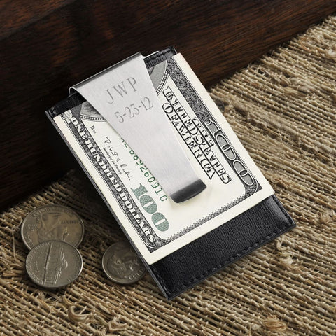 Image of Personalized Wallet - Money Clip - Leather - Groomsmen Gifts - Money Clips