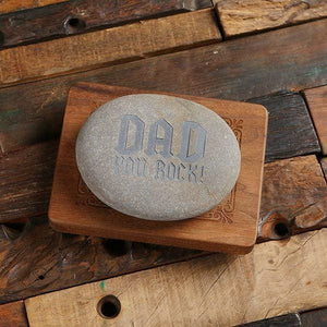 Personalized Walnut Desktop Stand and Sandblasted Rock with Gift Box and Bag - Assorted Fathers Day