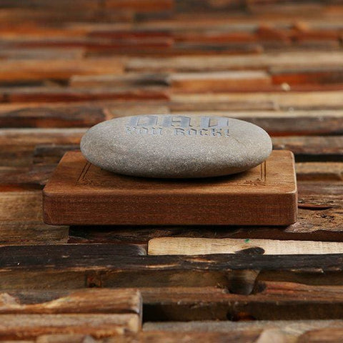 Image of Personalized Walnut Desktop Stand and Sandblasted Rock with Gift Box and Bag - Assorted Fathers Day