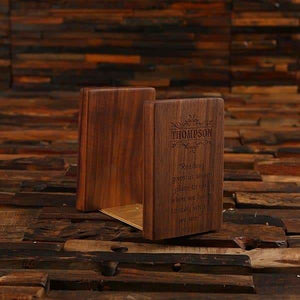 Personalized Walnut Wood & Gold Bookend Gift Set - All Products