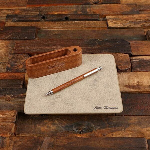 Image of Personalized Walnut Wood Pen Card Holder & Mouse Pad Set - All Products