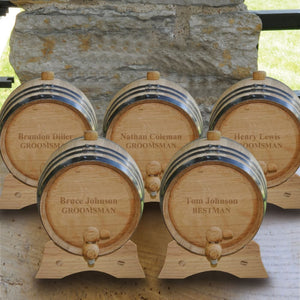 Personalized Whiskey Barrel - Set of 5 - Oak - Groomsmen - 2 Liters - 2Lines - Barware