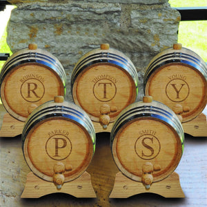 Personalized Whiskey Barrel - Set of 5 - Oak - Groomsmen - 2 Liters - Circle - Barware