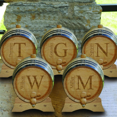 Image of Personalized Whiskey Barrel - Set of 5 - Oak - Groomsmen - 2 Liters - Modern - Barware