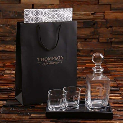 Image of Personalized Whiskey Decanter Glasses & Marble Tray Gift Set - Assorted - Groomsmen