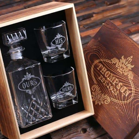 Image of Personalized Whiskey Decanter & Whiskey Glasses w/Keepsake Box - Decanter - Whiskey Sets