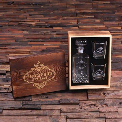 Image of Personalized Whiskey Decanter & Whiskey Glasses w/Keepsake Box - Decanter - Whiskey Sets