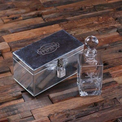 Image of Personalized Whiskey Decanter with Global Bottle Metal Case with Lock - Decanter - Whiskey Sets