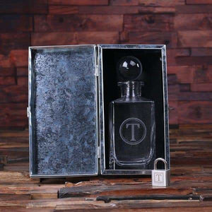 Personalized Whiskey Decanter with Global Bottle Metal Case with Lock - Decanter - Whiskey Sets