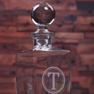 Personalized Whiskey Decanter with Round Bottle Lid 2 Whiskey Sniffers and Wood Box - Decanter - Whiskey Sets