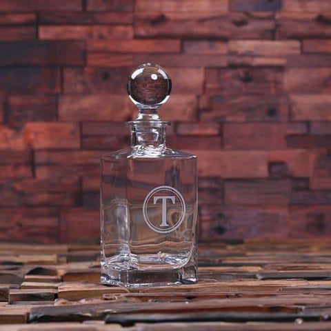 Image of Personalized Whiskey Decanter with Round Bottle Lid 2 Whiskey Sniffers and Wood Box - Decanter - Whiskey Sets