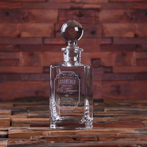 Image of Personalized Whiskey Decanter with Round Bottle Lid and Wood Box C - Decanter - Whiskey Sets