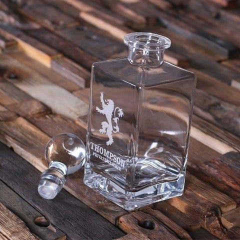 Image of Personalized Whiskey Decanter with Round Bottle Lid and Wood Box - Decanter - Whiskey Sets