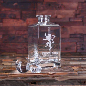 Personalized Whiskey Decanter with Round Bottle Lid and Wood Box - Decanter - Whiskey Sets