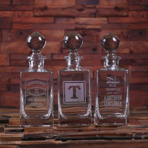 Image of Personalized Whiskey Decanter with Round Bottle Lid and Wood Box F - Decanter - Whiskey Sets