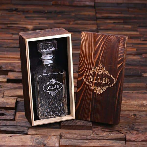 Image of Personalized Whiskey Decanter with Wood Gift Box - Decanter - Whiskey Sets