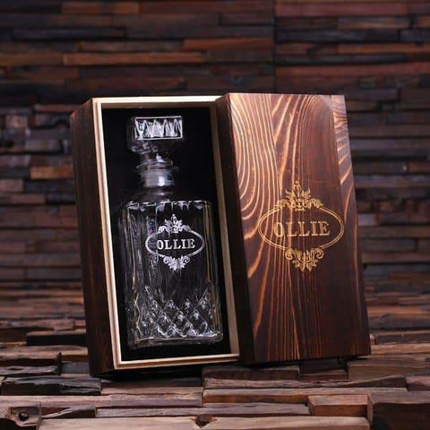 Image of Personalized Whiskey Decanter with Wood Gift Box - Decanter - Whiskey Sets