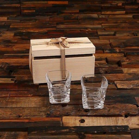 Image of Personalized Whiskey Glass & Wood Box Gift Set - All Products