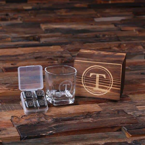 Image of Personalized Whiskey Scotch Glass Set Stainless Steel Ice-Cubes with Wood Box - All Products
