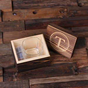 Personalized Whiskey Scotch Glass Set Stainless Steel Ice-Cubes with Wood Box - All Products