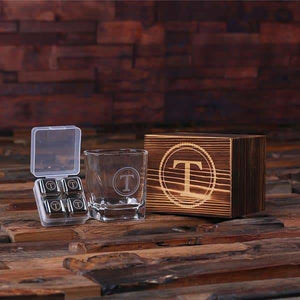 Personalized Whiskey Scotch Glass Set Stainless Steel Ice-Cubes with Wood Box - All Products