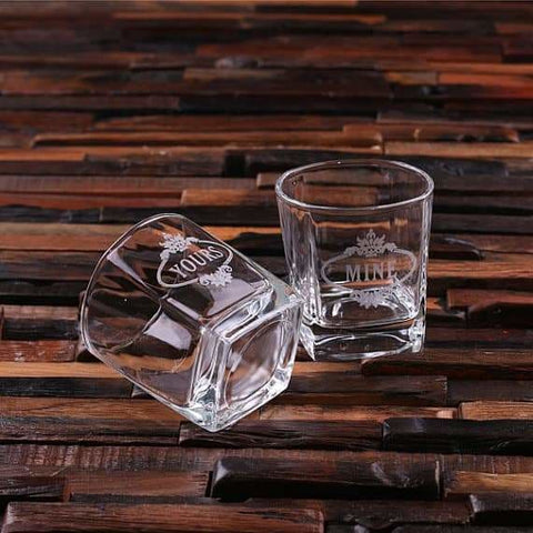 Image of Personalized Whiskey Scotch Glass Set with Wood Box Gift - All Products
