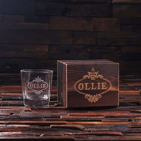 Image of Personalized Whiskey Scotch Glass Set with Wood Box Gift - All Products