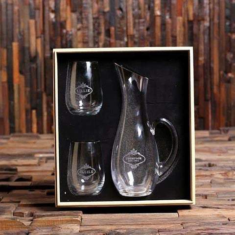 Image of Personalized Wine Decanter Set and Stemless Wine Glasses Wedding Gift Set His and Her Gifts Housewarming Gift - Assorted - Beer & Wine