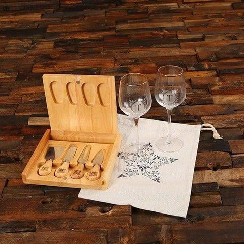Image of Personalized Wine Glass Cheese Board & Cheese Knife Set - All Products