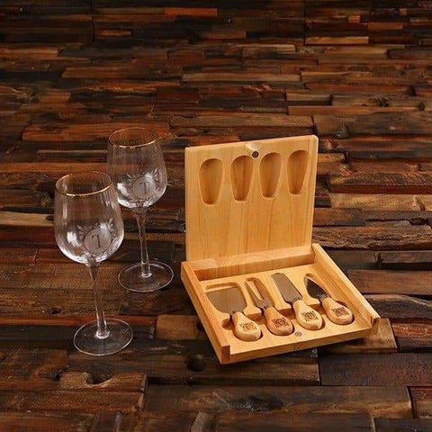 Image of Personalized Wine Glass Cheese Board & Cheese Knife Set - All Products