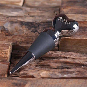 Personalized Wine Heart Shape Stainless Steel Wine Stopper with Wood Gift Box Wedding Couple Gift - Assorted - Beer & Wine
