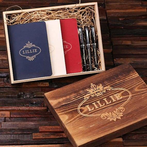 Image of Personalized Womens Executive Gift Set w/Keepsake Box Journals & Pens Red White & Blue Set - Journal Gift Sets