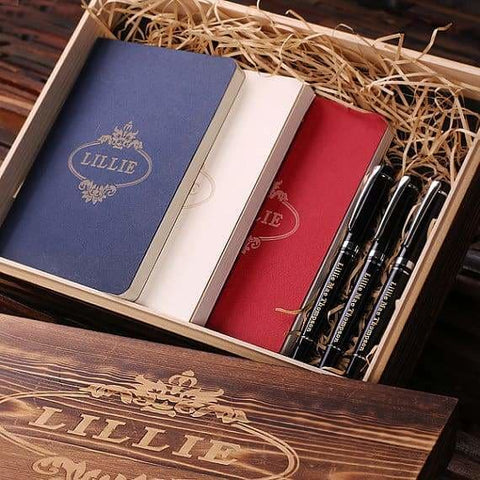 Image of Personalized Womens Executive Gift Set w/Keepsake Box Journals & Pens Red White & Blue Set - Journal Gift Sets