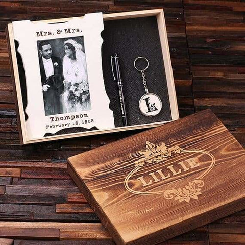 Image of Personalized Womens Gift Set w/Keepsake Box Frame Key Chain Pen - Photo Frame Gift Sets