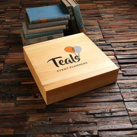 Image of Personalized Wood Box (13.5 x 13.4 x 3.25 in) - Boxes - Pine Wood (Natural)