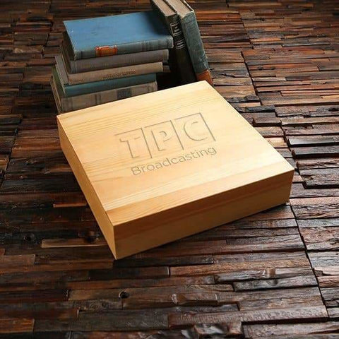 Image of Personalized Wood Box (13.5 x 13.4 x 3.25 in) - Boxes - Pine Wood (Natural)